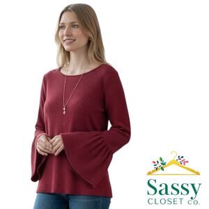 Porridge Red Ribbed Knit Bell Sleeve Top Anthropologie Style Women’s Medium EUC